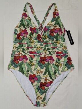 Catherine Malandrino 1 Piece Cream, Green & Pink Bloom Women Plus 3X NEW W/ TAG